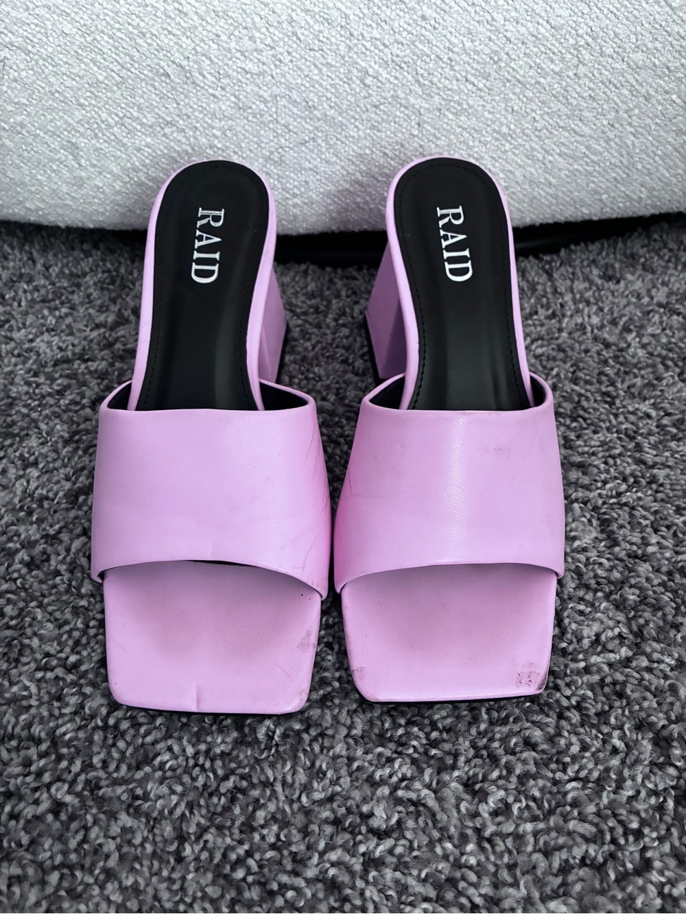 RAID Pink Square-Toe Block Heel Mules